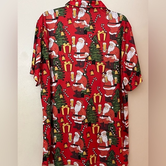 “UGLY” SANTA W/BEER POLO SHIRT. Santa Holding Glass Of Beer. Fun Shirt. USED 1X - Picture 3 of 7